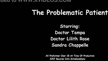 Hey, check out Sandra Chappelle as the problematic patient with her curly hair and small tits in this backstage latex glove scene!