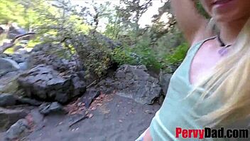 Adorable teen slut skips outdoor hike for public pov cock fucking