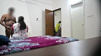 i give blowjob and get hardcore fucked with wife while maid cleans the room