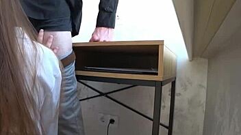 boss fucks hot secretary on office desk in leather skirt 🍆💦