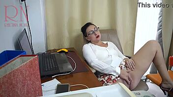 Secretary Gets Fucked With Dildo On Hidden Office Camera In Lingerie And Stockings