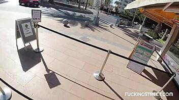 The street pickup leads to a blowjob where she handles his huge clit and big tits eagerly.