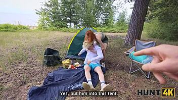I Adore That Russian Redhead Babe's Shaved Pussy During Outdoor Camping Seduction And Foot Massage