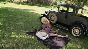 natasha marley gets fucked outdoors in heels stockings and fishnets with monster cock