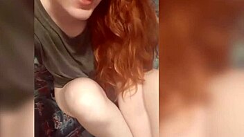 redhead girl with puffy nipples teases in panties, showing cute tits and horny european accent in close up