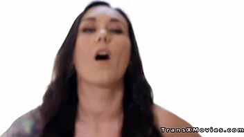 Oh man, this shemale is banging that brunette babe hard after yoga workout.