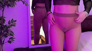 hot milf tearing her tights in sexy lingerie and heels