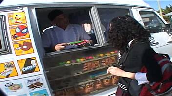 Summer Bailey intriguingly licks ice cream before shaved pussy anal in stockings and heels