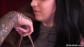 Alt busty babes bound and gagged in rough BDSM threesome with spanking and choking