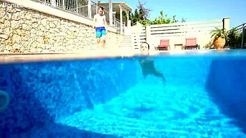 Mona Blue Fucks Guy In Outdoor Pool With Deepthroat And Cumshot