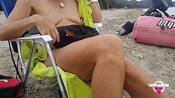 nippleringlover naughty mom flashes pierced pussy and nipples at public beach in wild compilation