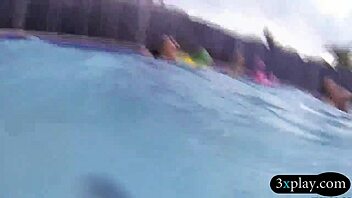teen besties delivered a wet blowjob before getting drilled by the pool in group fun