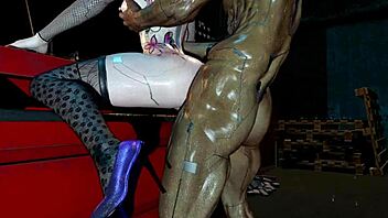 Tight anal hole cyberpunk slut gets anal fucked in public with creampie