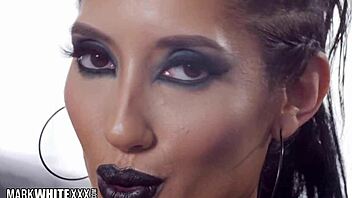 Cock hungry brunette Chloe Amour dives into latex threesome with blowbang and facial fun 😈🍆