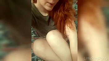 redhead girl with puffy nipples teases in panties, showing cute tits and horny european accent in close up