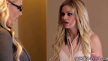 Blonde lesbian cutie rides toy in high definition while her babe partner joins for fingering fun