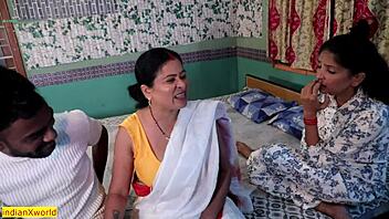 Indian beautiful woman engages in intimate group encounter with husband