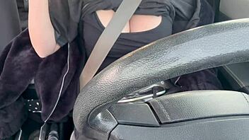 I love how this Italian milf with long hair drives around flashing her huge boobs in public.