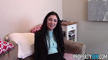 stunning real estate agent revealed her naughty escort side, delivering deepthroat blowjob and doggystyle riding in missionary pov with facial cumshot