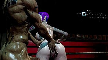 Tight anal hole cyberpunk slut gets anal fucked in public with creampie