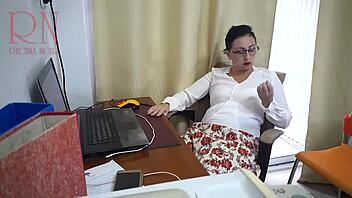 Secretary Gets Fucked With Dildo On Hidden Office Camera In Lingerie And Stockings