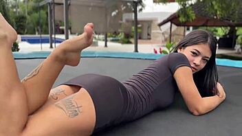 Hey, public blowjob and footjob from cute tattooed Colombian babe with pretty lingerie 😈