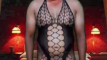 Check out this try-on haul in full body stocking from naked with blue masquerade mask collared in sexy room