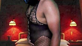 Check out this try-on haul in full body stocking from naked with blue masquerade mask collared in sexy room