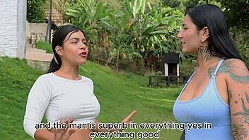 Workout session with tattooed latina turns into sensual pussy licking and cock riding in threesome