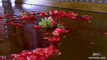 Oh, look at these juicy strawberries getting squeezed up close by my cute bare feet on the dresser!