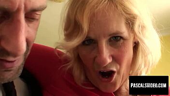 Teased Molly Kneels to Suck Huge Dick with Cleavage Out