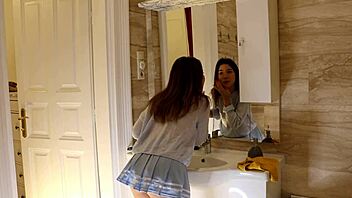 Wow! Hot petite 18+ cheerleader with tight shaved pussy turns fashion shoot into wild porn casting!