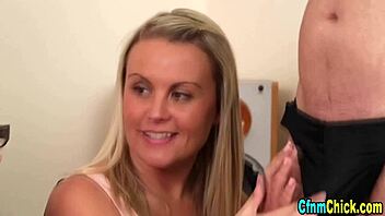 Clothed European babes in high definition humiliate guys with handjobs in group femdom scene