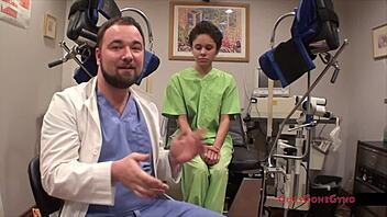 Hey, check out Sandra Chappelle as the problematic patient with her curly hair and small tits in this backstage latex glove scene!