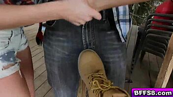 Why does the cowgirl bounce her pussy on cowboys' big cocks in wild threesome rides?