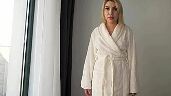 Step Mom Catches Guy Watching Porn and Helps Him Cum on Her Natural Tits!