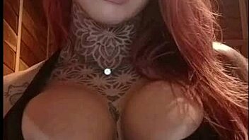 sexy redhead brazilian teases fans online with her big natural tits yet hides brunette side