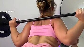 Big butt teases in thong shorts and leggings during workout