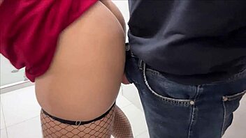 Quickie in the office bathroom with tall big-ass secretary ends in creamy creampie