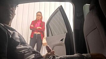 Risky Public Masturbation on Street for Punk Redhead Flashing Near Student at Bus Stop Outdoors