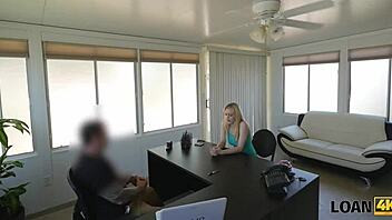 pretty blonde allie rae offers her body to loan agent for cash in casting interview