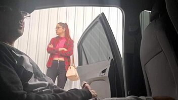 Risky Public Masturbation on Street for Punk Redhead Flashing Near Student at Bus Stop Outdoors