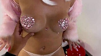 cum in mouth as birthday surprise from amateur wife with big tits close up.