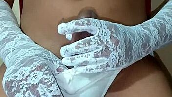 Ladyboy shemale wearing erotic white panty and bra.
