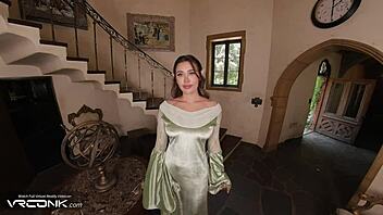 Intense VR conk with horny elf Arwen deepthroating huge cock in epic parody group bang.