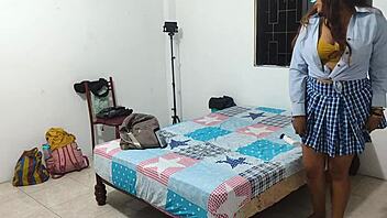 Intense student whore action at only 18 years old with big natural tits in uniform homemade.