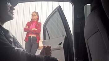 Risky Public Masturbation on Street for Punk Redhead Flashing Near Student at Bus Stop Outdoors