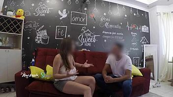 hot wife thay ksada gets recognized by the delivery man and lets him suck her big natural tits on the living room sofa with english subtitles teaser