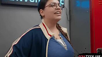 I love how this big ass teen 18+ seduces the cameraman with outdoor blowjob in locker room