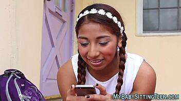 The young Latin teen babysitter experiences intense hardcore pleasure leading to a messy facial cumshot in high definition